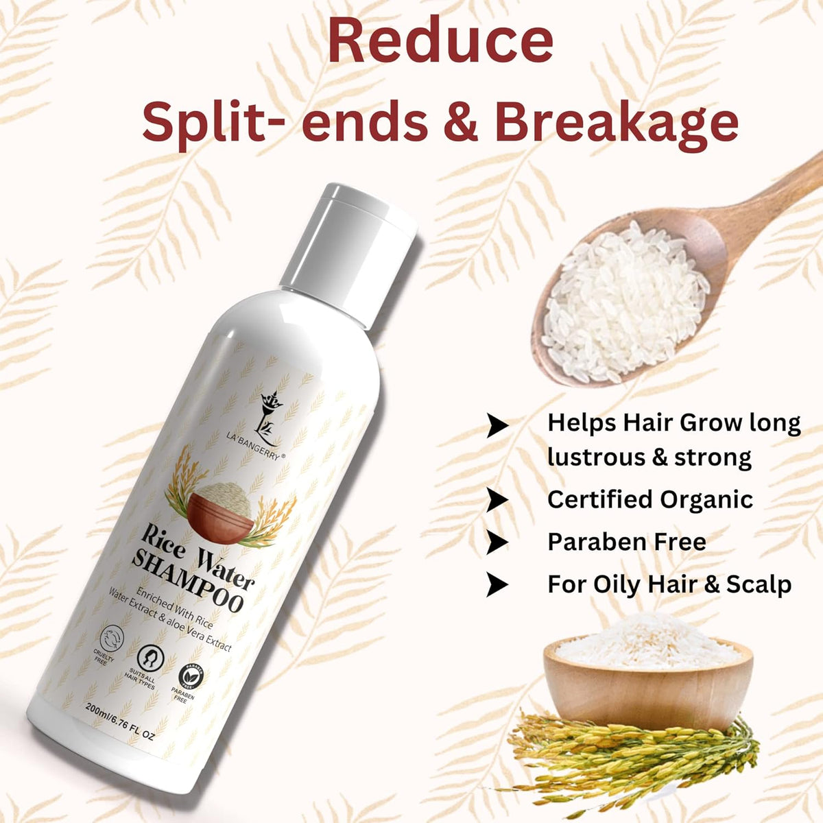 Buy Rice Water Hair Shampoo for oily hair and scalp, reduces split-ends and breakage.